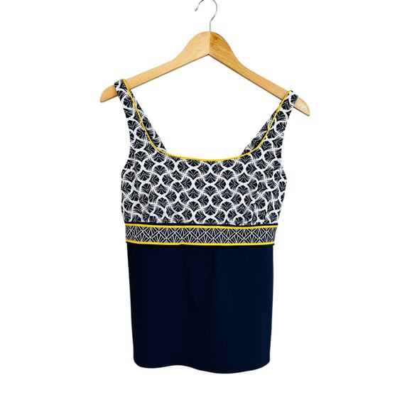 Lands End Tankini Top Square Neck Underwire Removable Pads Navy Blue Yellow 10 - Picture 7 of 7